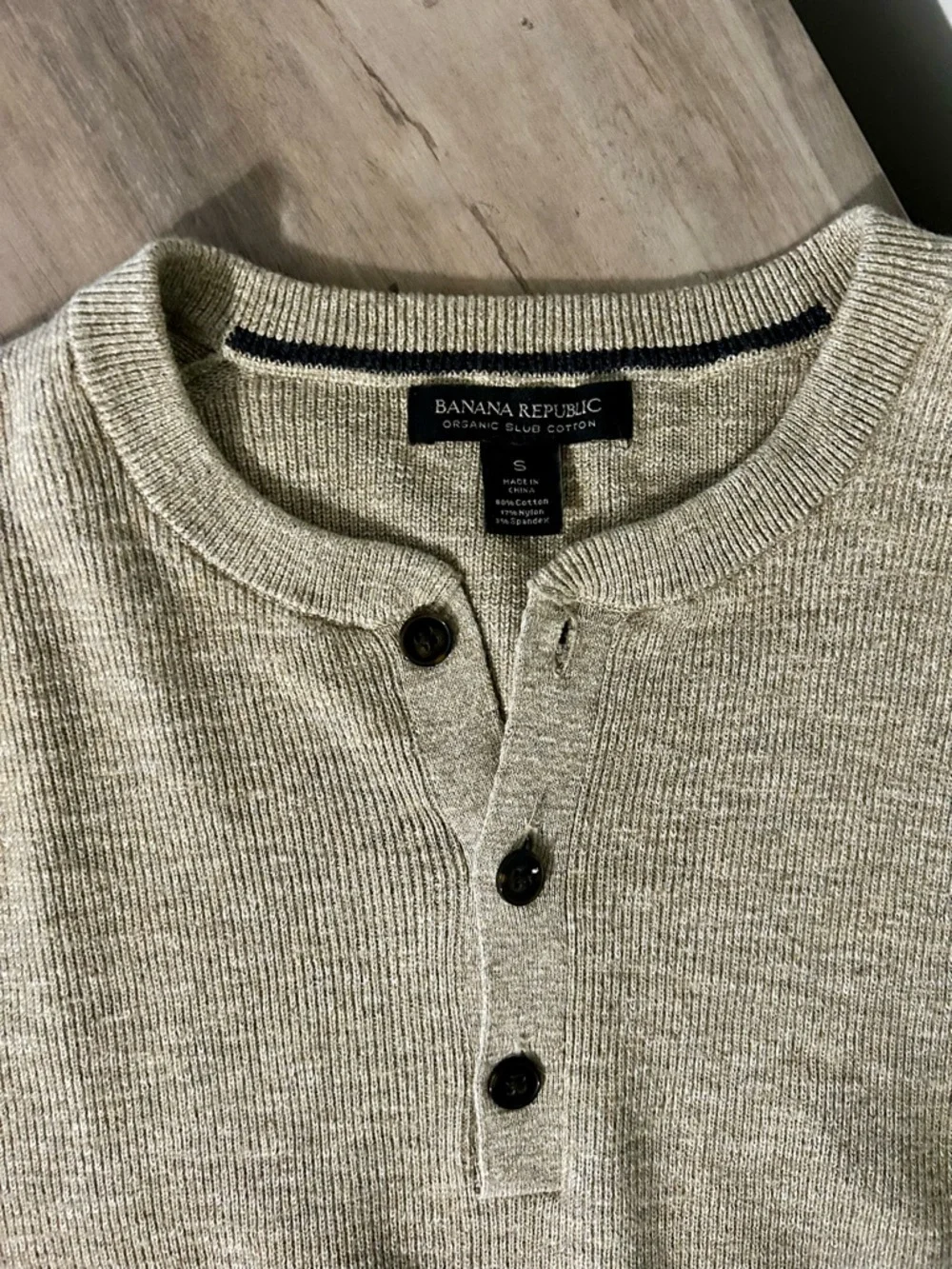 Banana Republic Slub Cotton Henley Sweater Tan Beige Size S | Button Neck